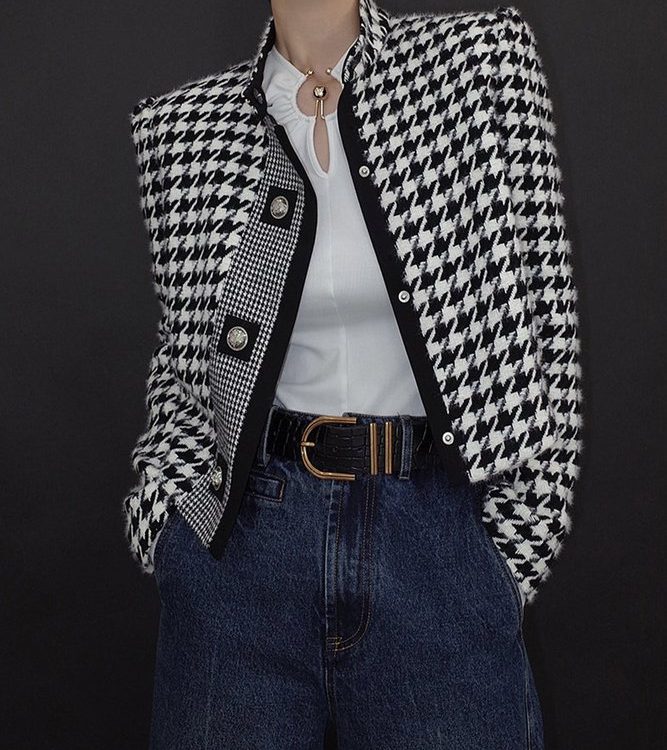 Long Sleeves Loose Printed Stand Collar Jackets Outerwear