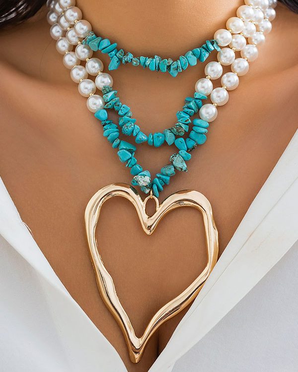 Beaded Contrast Color Heart Shape Dainty Necklace Necklaces Accessories