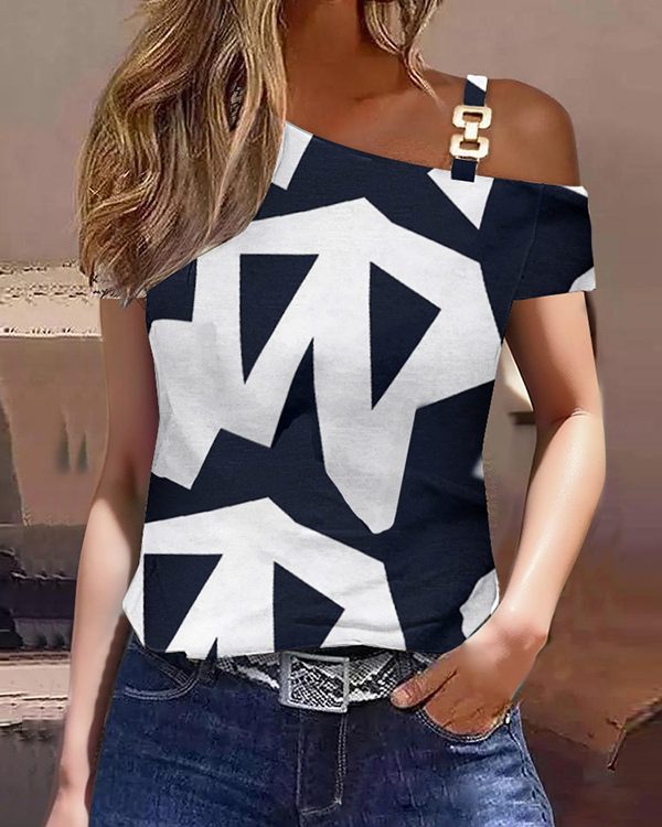 Printed One-Shoulder T-Shirts Tops