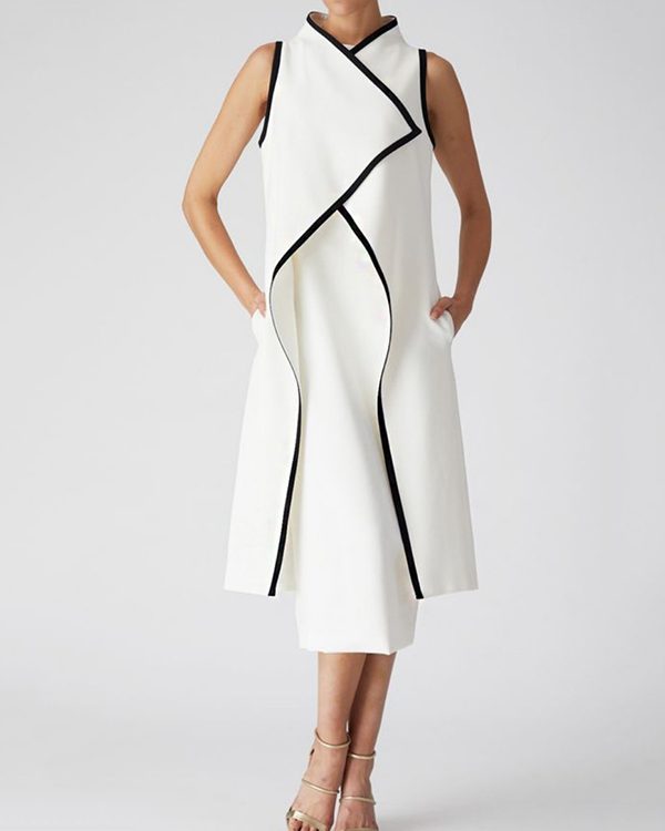 False Two Sleeveless Solid Color Midi Dresses
