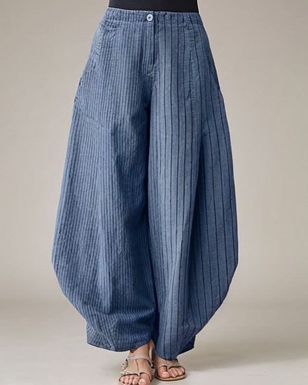Harem Pants Loose Buttoned Striped Pants Trousers