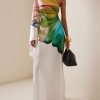 Long Sleeves Loose Asymmetric Flower Print One-Shoulder Maxi Dresses