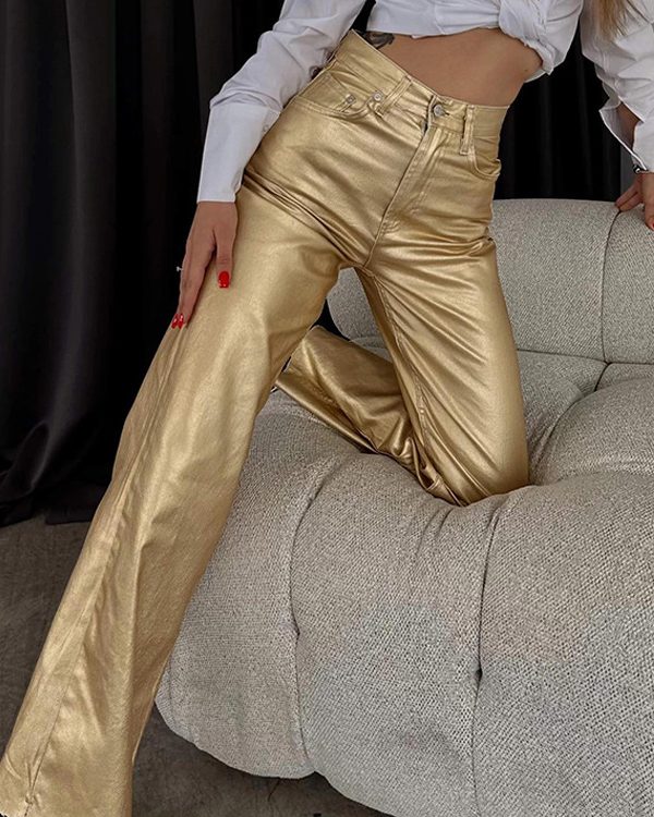 Wide Leg Pockets Solid Color Pants Trousers