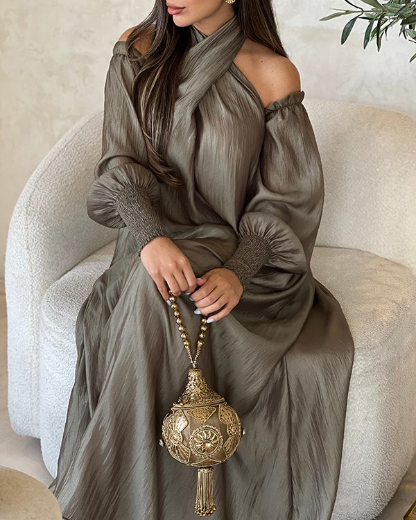 Loose Solid Color Long Sleeves Maxi Dresses