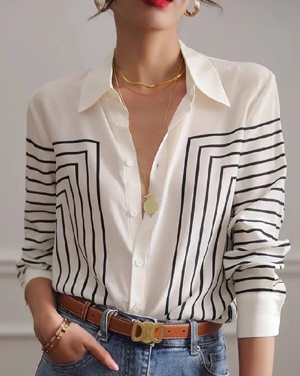 Casual Long Sleeves Printed Lapel Blouses&Shirts Tops