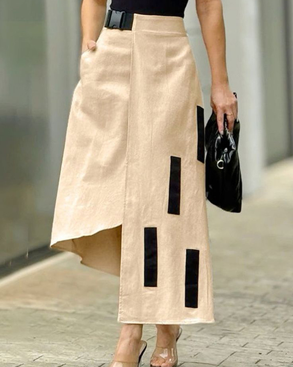 A-Line Loose Asymmetric Elasticity Pockets Split-Joint Skirts Bottoms
