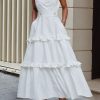 A-Line High Waisted Buttoned Pleated Pockets Solid Color Split-Joint V-Neck Maxi Dresses