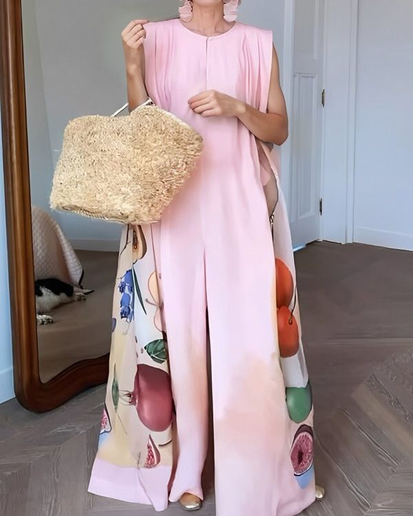 Loose Sleeveless Flower Print Round-Neck Jumpsuits