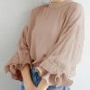 Simple Solid Color Puff Sleeve Mesh Splicing Chiffon Shirt