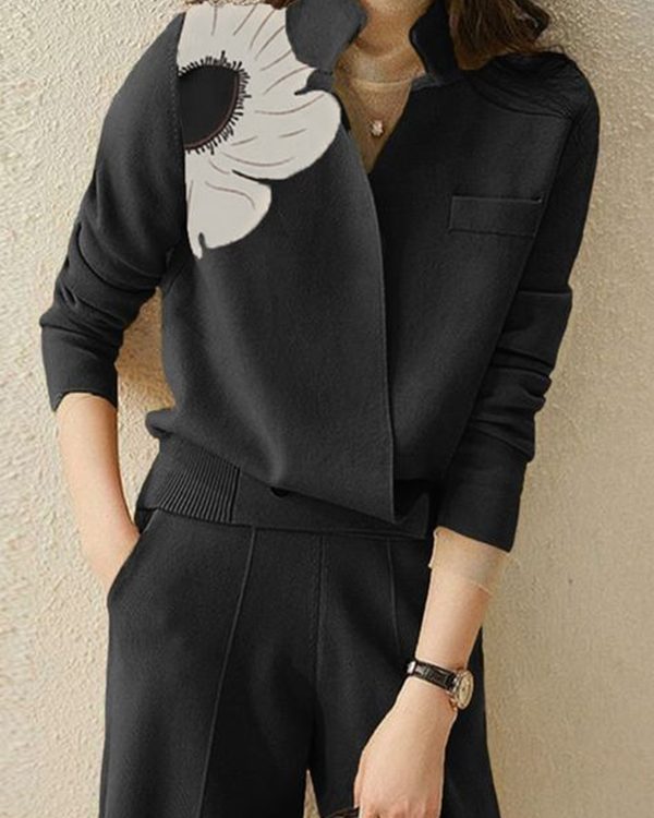 Long Sleeves Loose Asymmetric Floral Printed Split-Joint Lapel Cardigan Tops