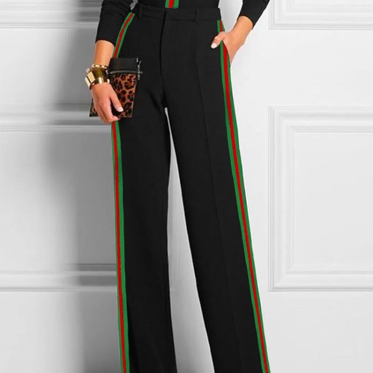 Long Sleeves Skinny Contrast Color Striped Casual Pants Bottoms Pants Trousers
