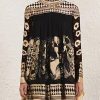 A-Line Long Sleeves Bronzing Printed Split-Joint Mock Neck Mini Dresses