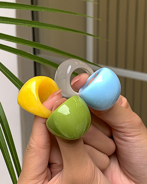 Original Solid Color Geometric Resin Rings Accessories