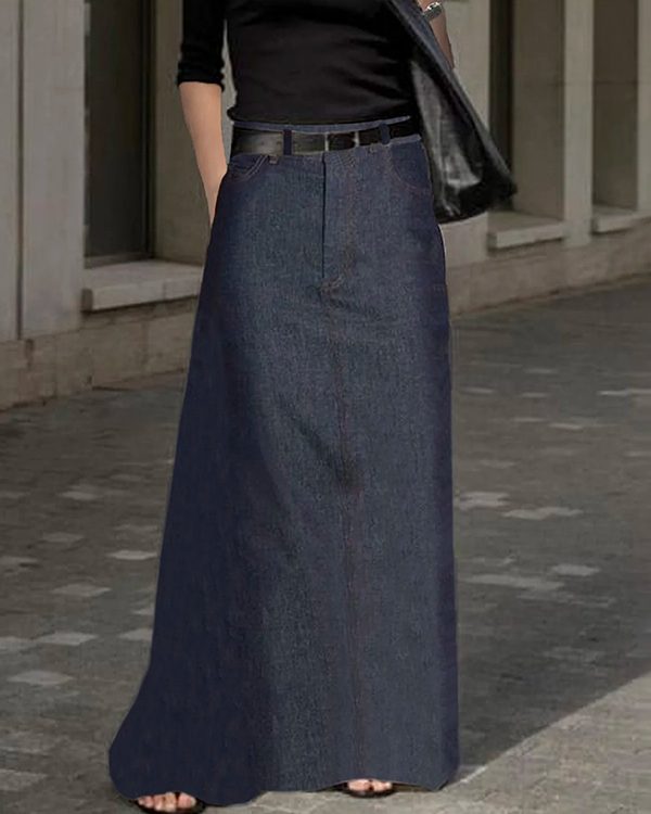 Loose No Belt Pockets Solid Color Skirts Bottoms