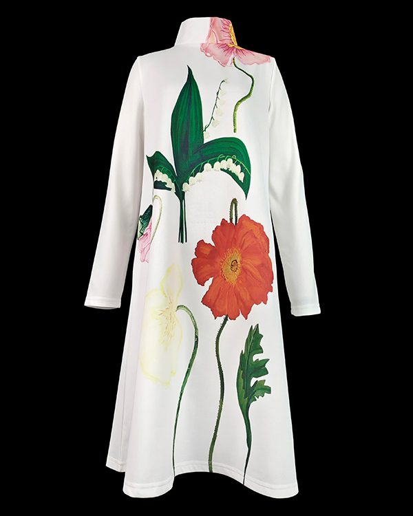 Long Sleeves Loose Flower Print High Neck Midi Dresses