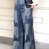 Loose Wide Leg Buttoned Plaid Pockets Split-Joint Jean Pants Bottoms