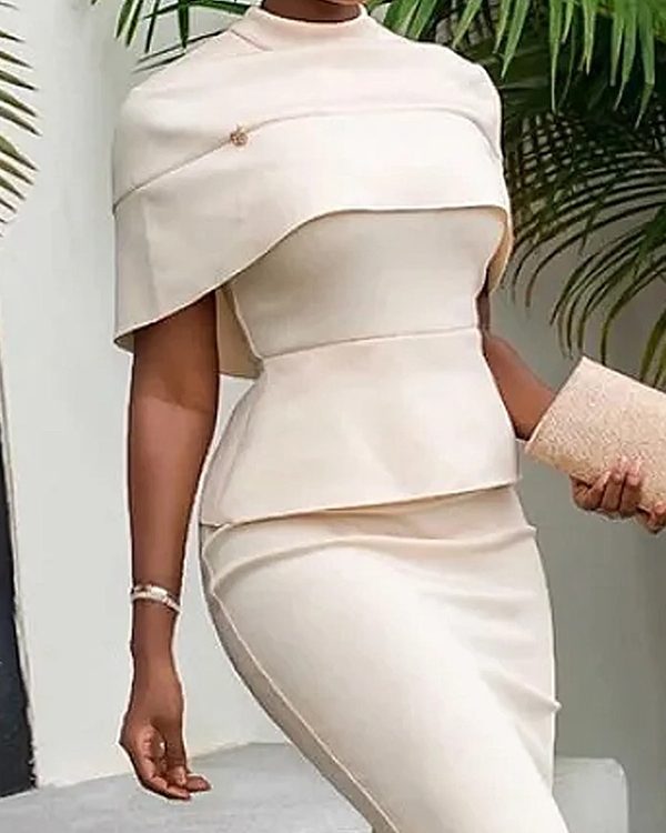 Bodycon Capelet Solid Color Split-Joint Mock Neck Shirts Tops